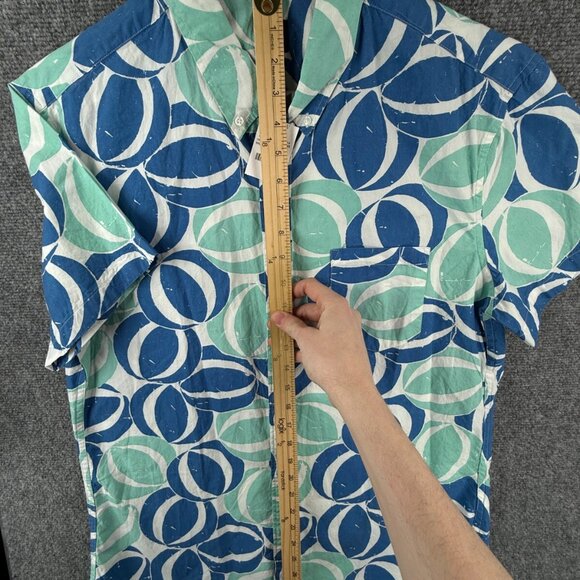 NWT J Crew Men Large Blue Geometric Beach Theme Short Sleeve Button Up Shirt - Picture 3 of 14